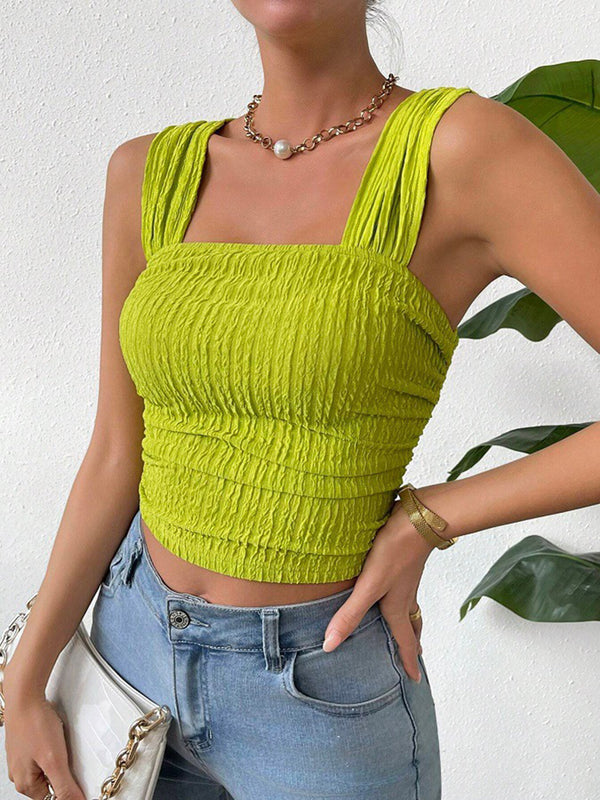 Textured Square Neck Wide Strap Tank Lime