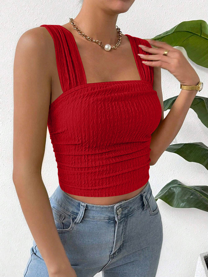 Textured Square Neck Wide Strap Tank Scarlet