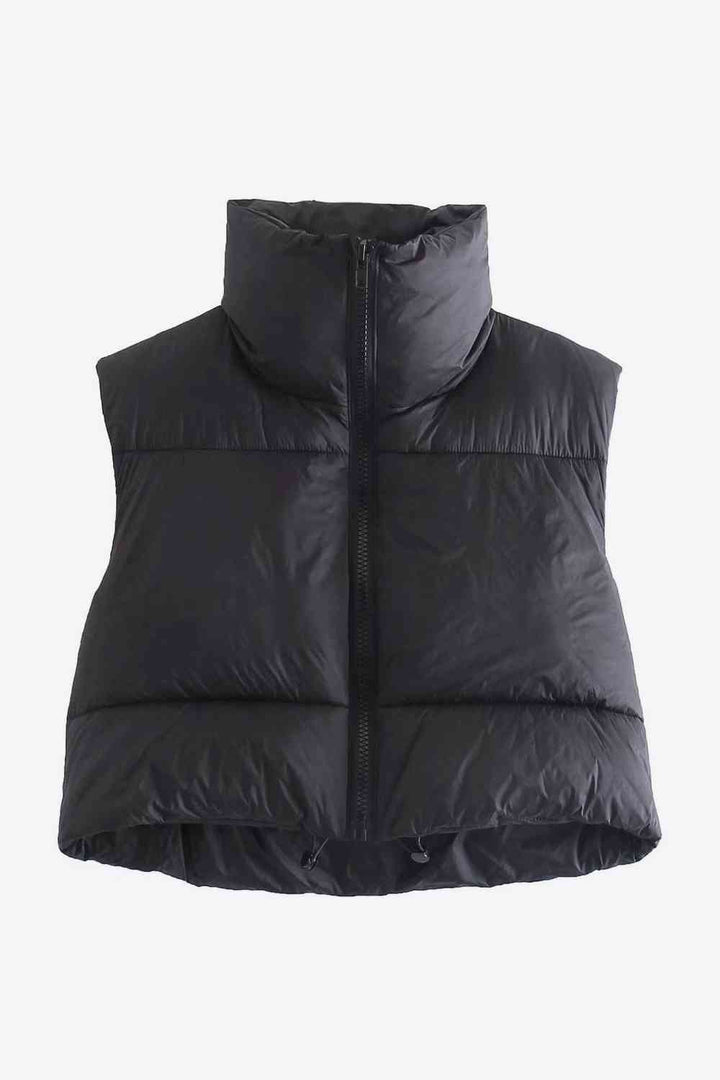 Zip-Up Drawstring Puffer Vest Black