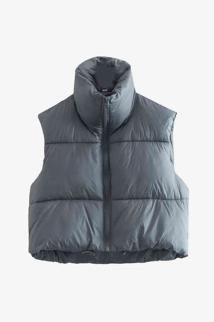 Zip-Up Drawstring Puffer Vest Charcoal