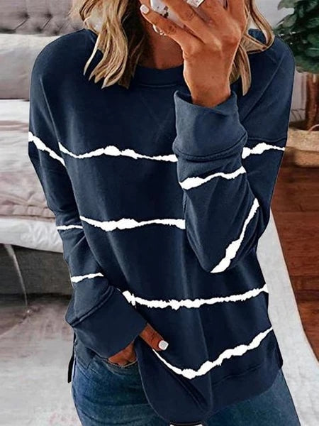 Striped Round Neck Sweatshirt French Blue
