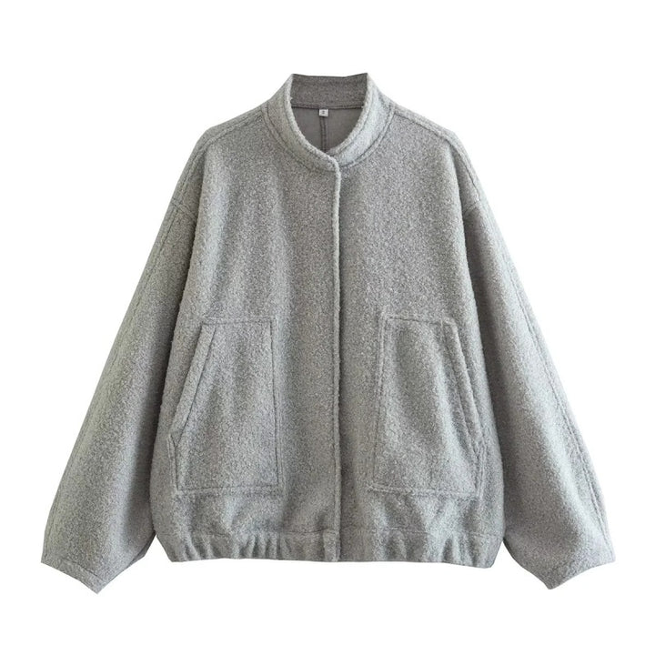 Loose casual jacket street Y2K stand collar concealed button jacket Misty grey