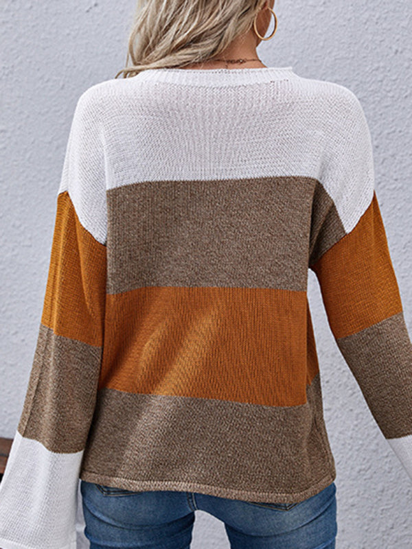 women's autumn and winter loose stitching long sleeve sweater