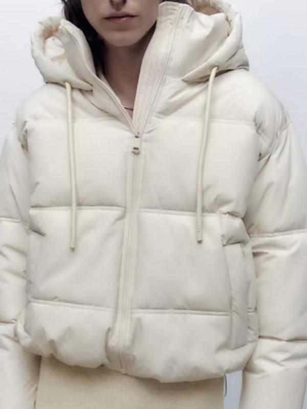 Fashion temperament simple hooded down padded jacket warm long-sleeved jacket Raw white off white