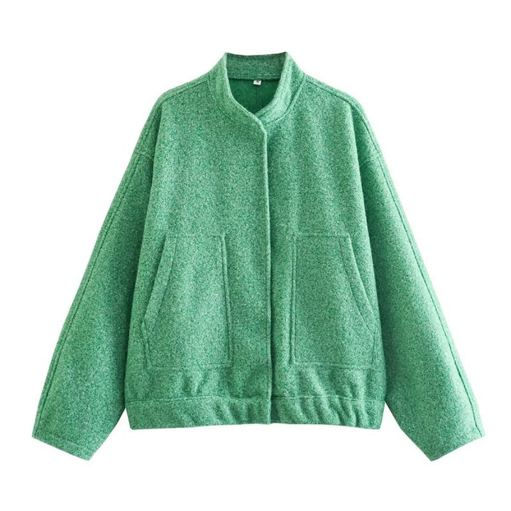 Loose casual jacket street Y2K stand collar concealed button jacket Green