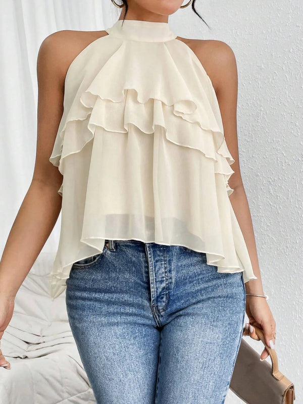 Ruffled Layered Sleeveless Top Apricot