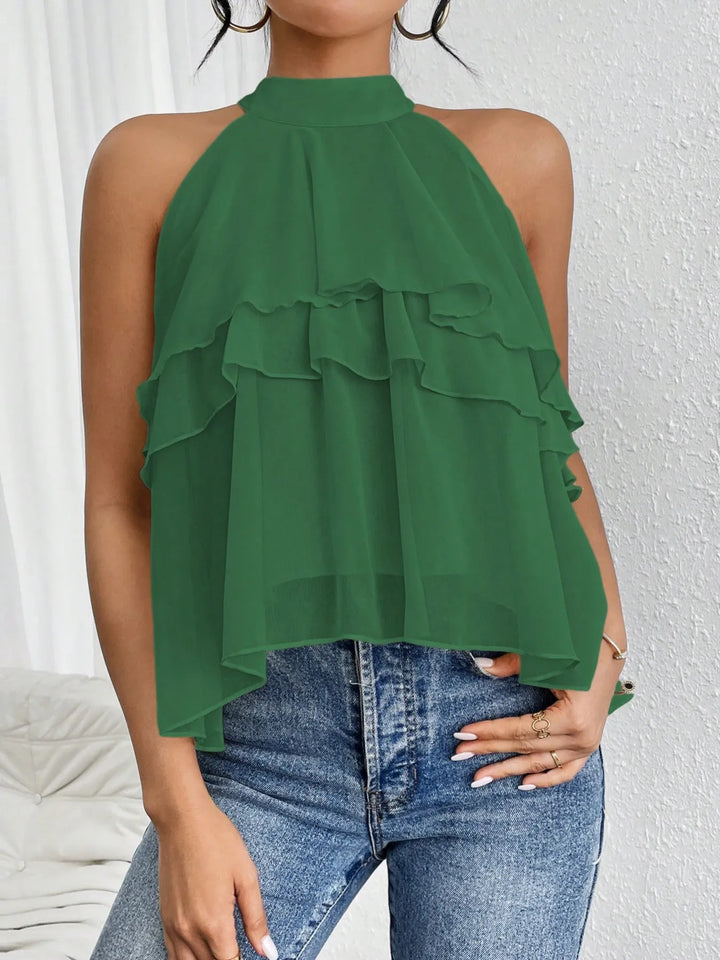 Ruffled Layered Sleeveless Top Green