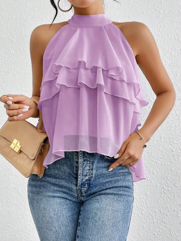 Ruffled Layered Sleeveless Top Purple