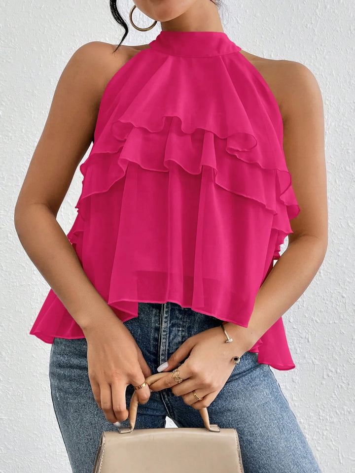Ruffled Layered Sleeveless Top Rose Red