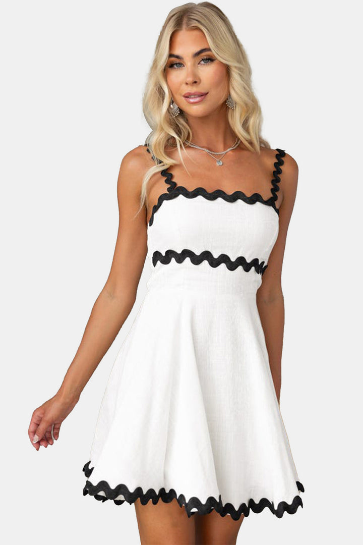Contrast Trim Square Neck Mini Dress White