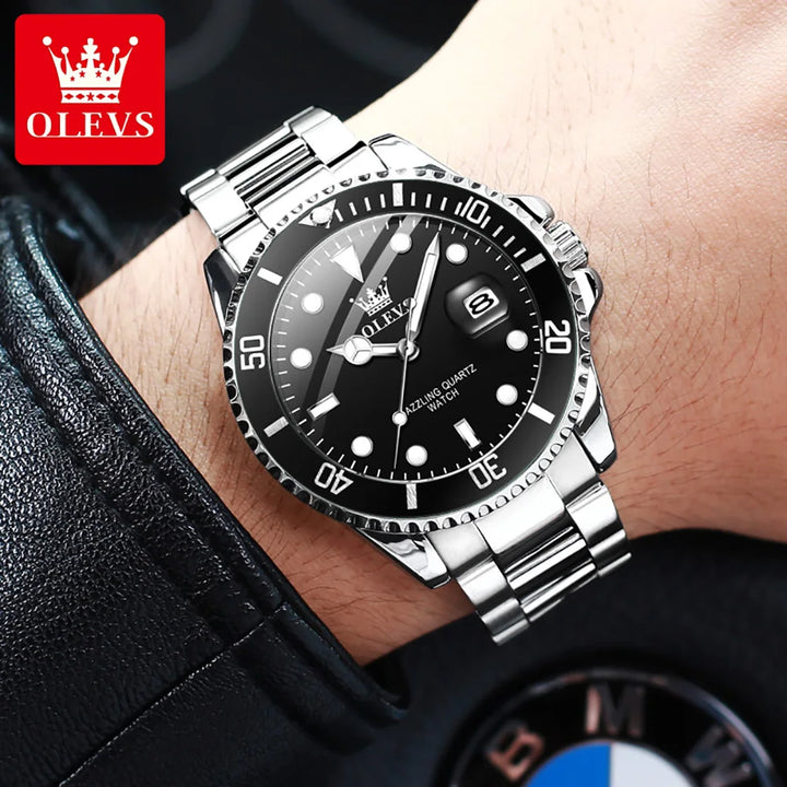 OLEVS Men's Watch Luxury Top Brand One-Way Rotating Outer Ring Design Quartz Watch for Men Auto Date Waterproof Wrist Watches