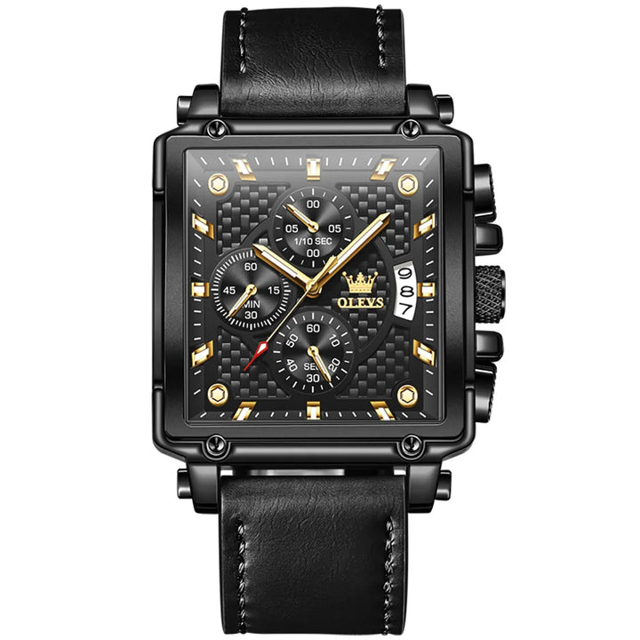 OLEVS Top Brand Men's Watches Luxury Square Quartz Wrist Watch Original Waterproof Luminous Chronograph Watch for Men Relogio all black