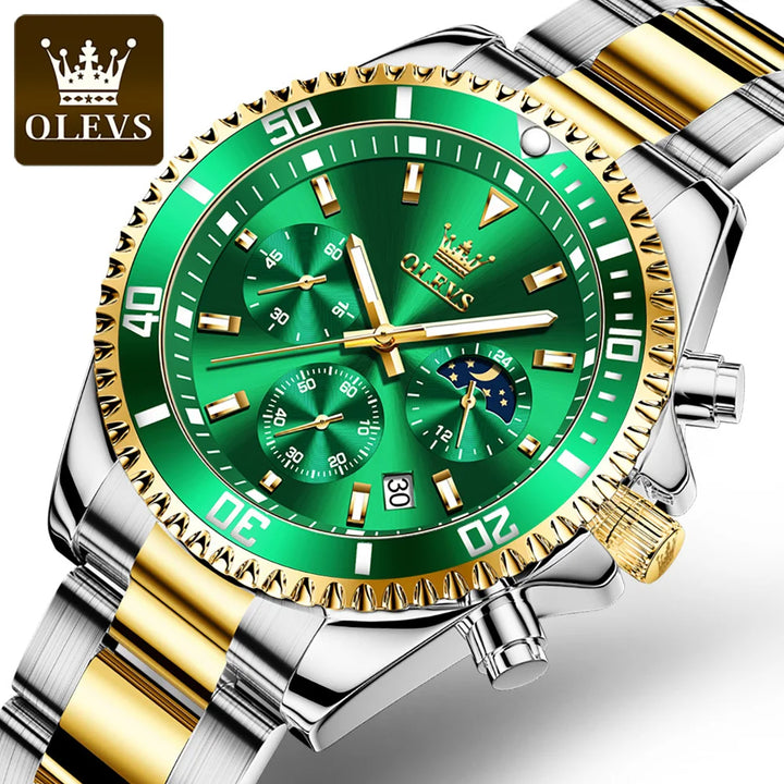 OLEVS Men Watch Stainless Steel Waterproof Luiminous Business Fashion Luxury Men's Watch Date Moon Phase Quartz Watches For Men