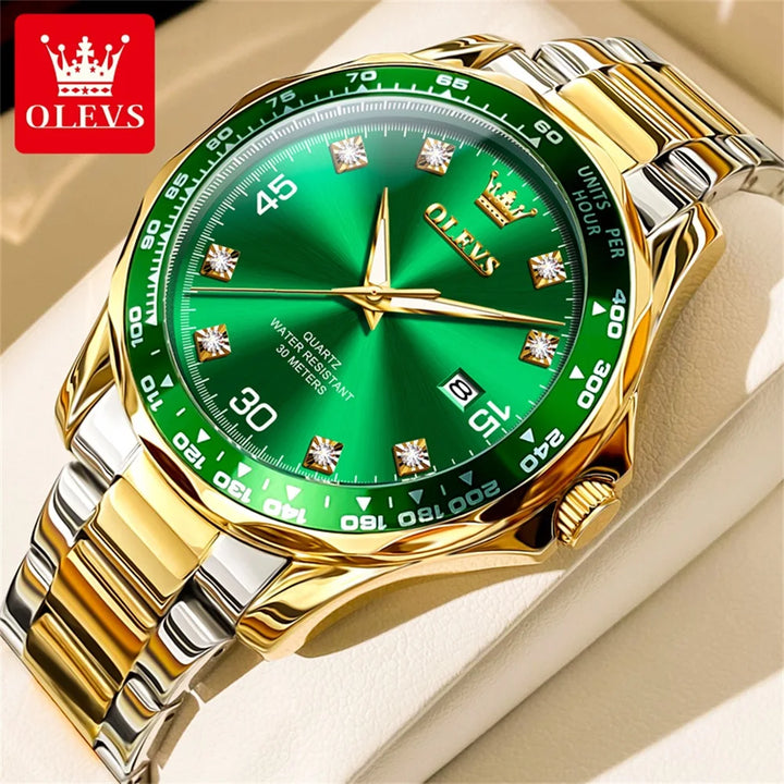 OLEVS 9988 Quartz Watch for Men Luxury Style Waterproof Stainless steel TOP Brand Classic Date Men's Watches Relógio Masculino BRONZE