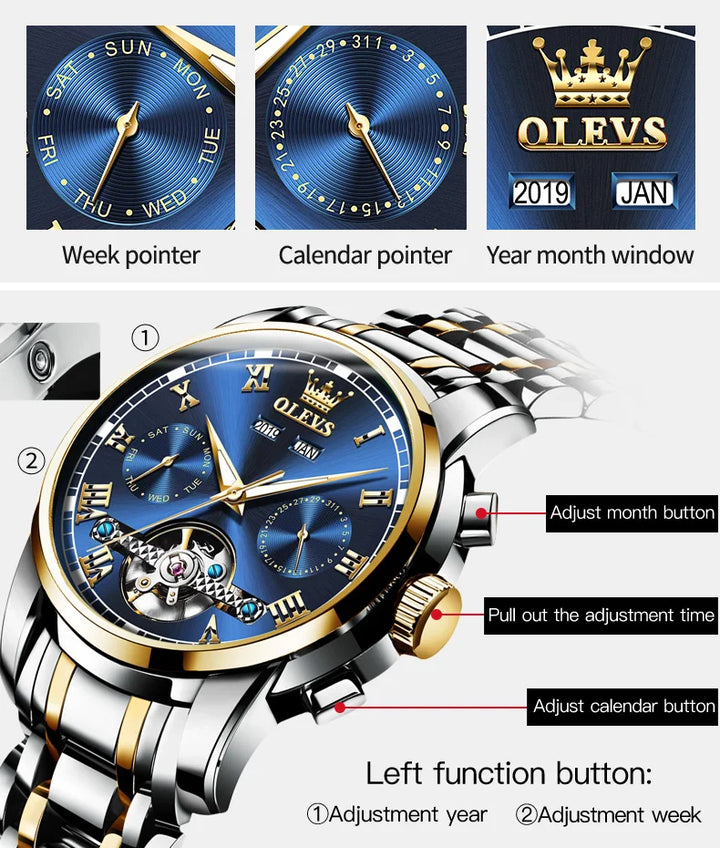 OLEVS Mechanical Watches Automatic Watch Men Stainless Steel Waterproof Luminous Watch for Men Luxury TOP Brand Wristwatch