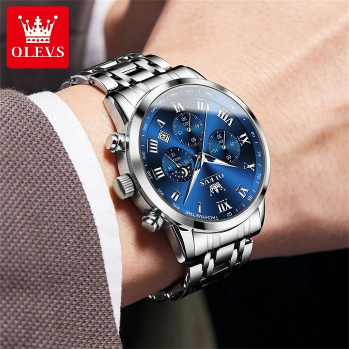 OLEVS 5529 Luxury Quartz Watch For Men Roman Scale Moon Phase Chronograph Man Watches Waterproof Luminous Calendar Wrist Watch