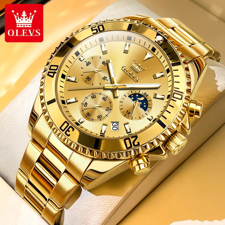 OLEVS Watches For Men Classic with Date Dress Luxury Big Face Waterproof Luminous Men's Wrist Watch Stainless Steel Men Watch all gold No