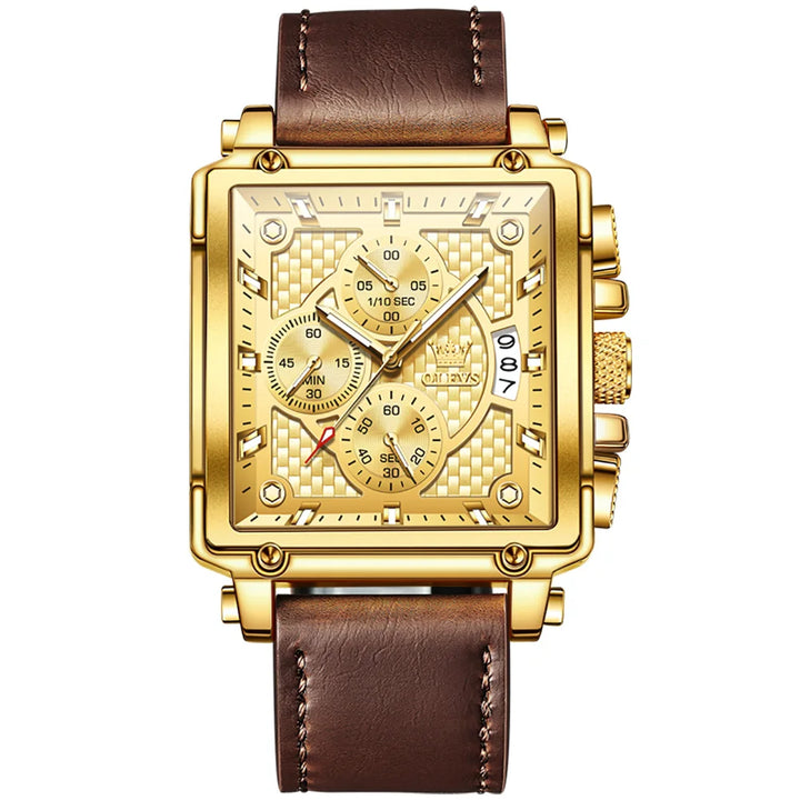 OLEVS Top Brand Men's Watches Luxury Square Quartz Wrist Watch Original Waterproof Luminous Chronograph Watch for Men Relogio all gold