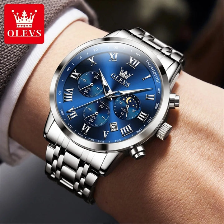 OLEVS 5529 Luxury Quartz Watch For Men Roman Scale Moon Phase Chronograph Man Watches Waterproof Luminous Calendar Wrist Watch