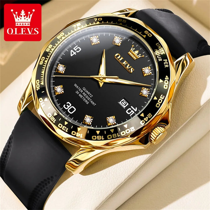 OLEVS 9988 Quartz Watch for Men Luxury Style Waterproof Stainless steel TOP Brand Classic Date Men's Watches Relógio Masculino Ivory