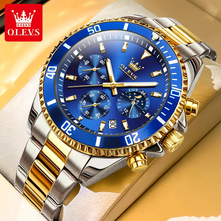 OLEVS Watches For Men Classic with Date Dress Luxury Big Face Waterproof Luminous Men's Wrist Watch Stainless Steel Men Watch gold blue No