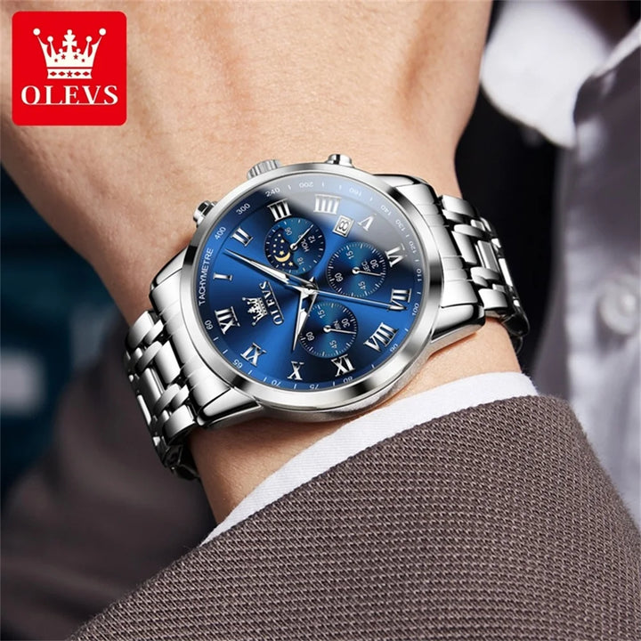 OLEVS 5529 Luxury Quartz Watch For Men Roman Scale Moon Phase Chronograph Man Watches Waterproof Luminous Calendar Wrist Watch