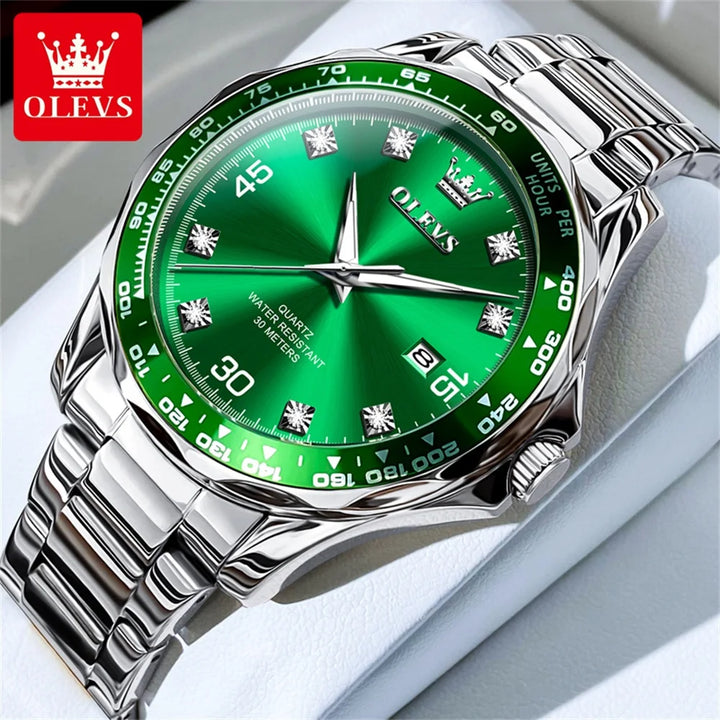 OLEVS 9988 Quartz Watch for Men Luxury Style Waterproof Stainless steel TOP Brand Classic Date Men's Watches Relógio Masculino Coffee