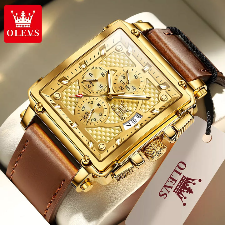 OLEVS Top Brand Men's Watches Luxury Square Quartz Wrist Watch Original Waterproof Luminous Chronograph Watch for Men Relogio