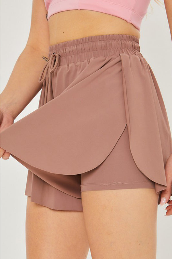 Love Tree Two In One Drawstring Active Shorts Taupe