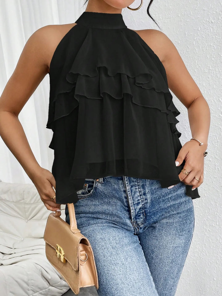 Ruffled Layered Sleeveless Top Black
