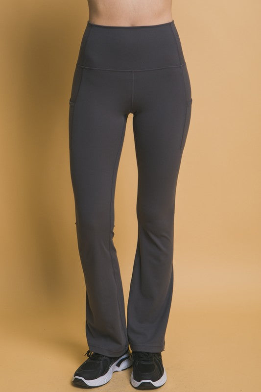 Love Tree High Waist Flare Leggings with Side Pockets Dark Gray