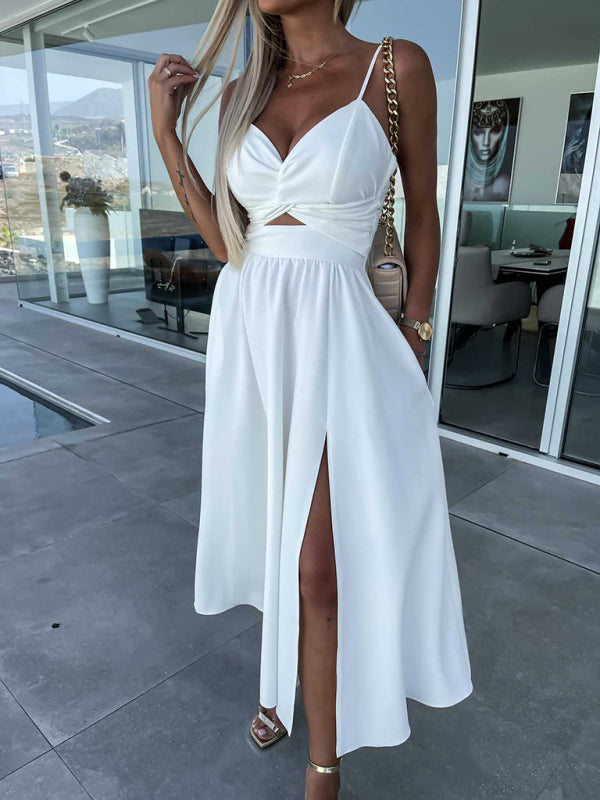 Women's Woven Sexy Suspender Fashion Ladies Dress Dress White