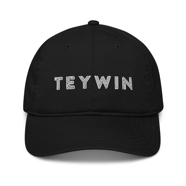 Teywin Organic dad hat White Letters Black
