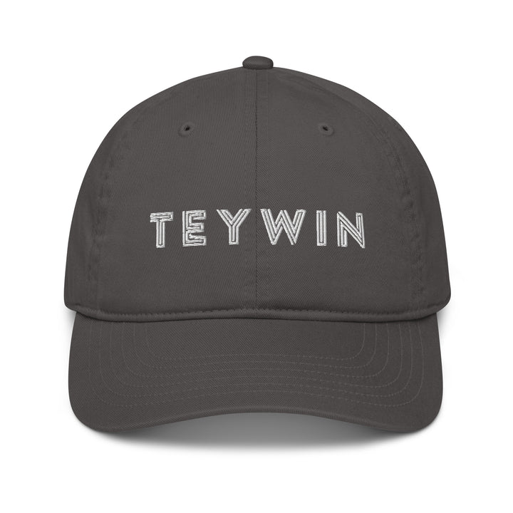 Teywin Organic dad hat White Letters Charcoal