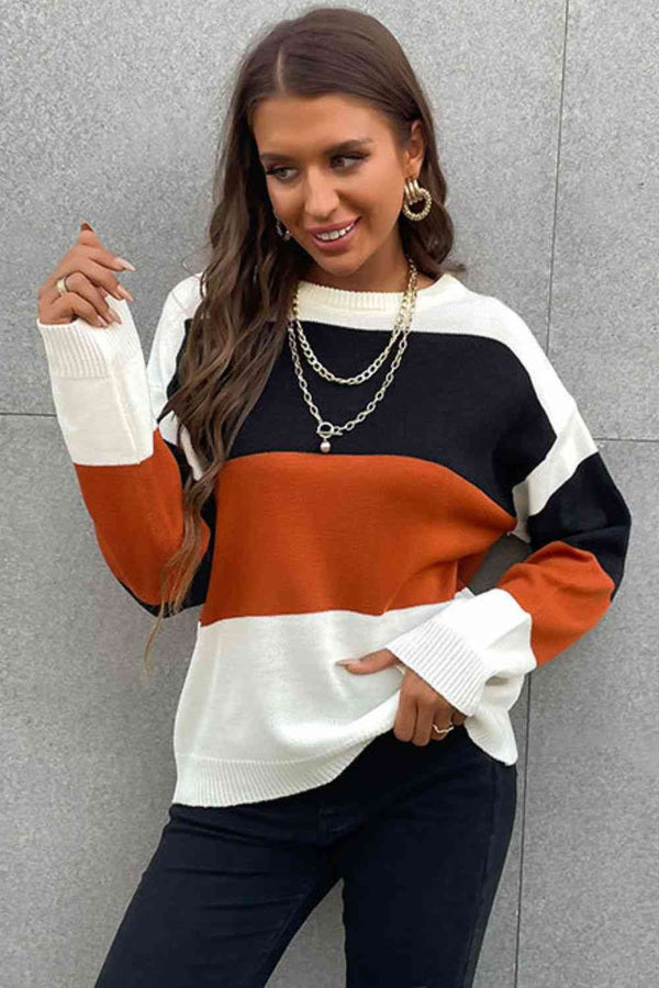 Longing For Fall Color Block Sweater Brown