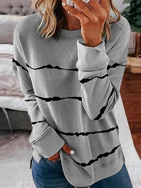 Striped Round Neck Sweatshirt Charcoal