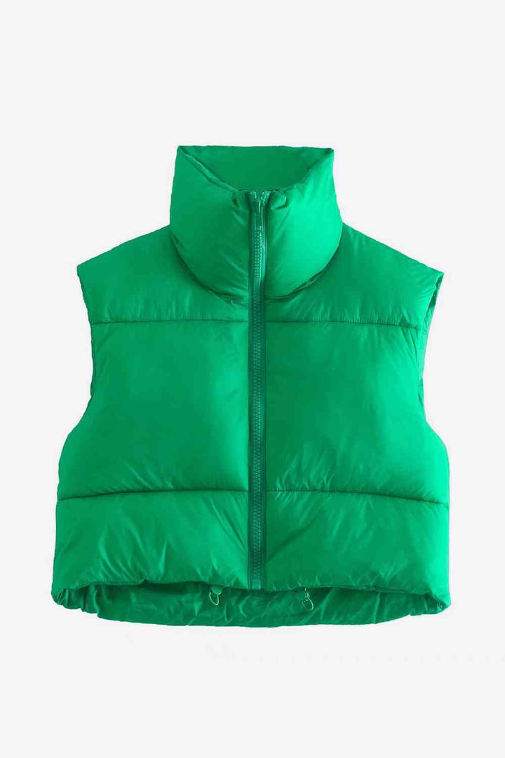 Zip-Up Drawstring Puffer Vest Mid Green