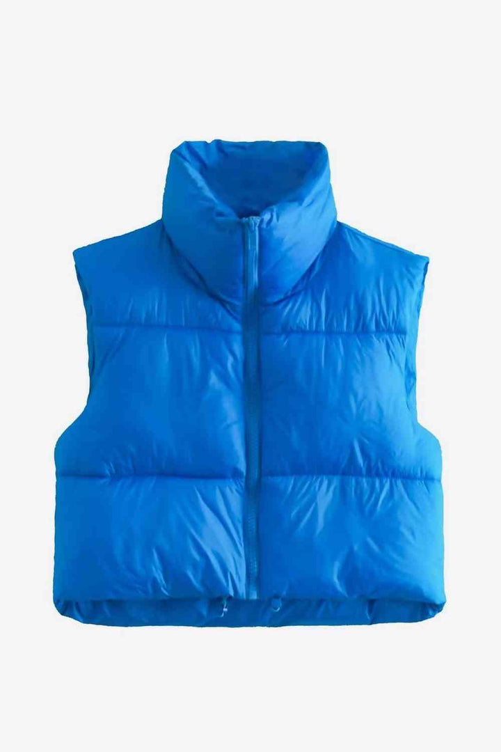 Zip-Up Drawstring Puffer Vest Cobalt Blue