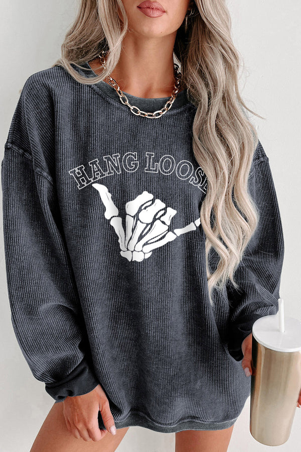 Skeleton Hand Graphic Sweatshirt Charcoal