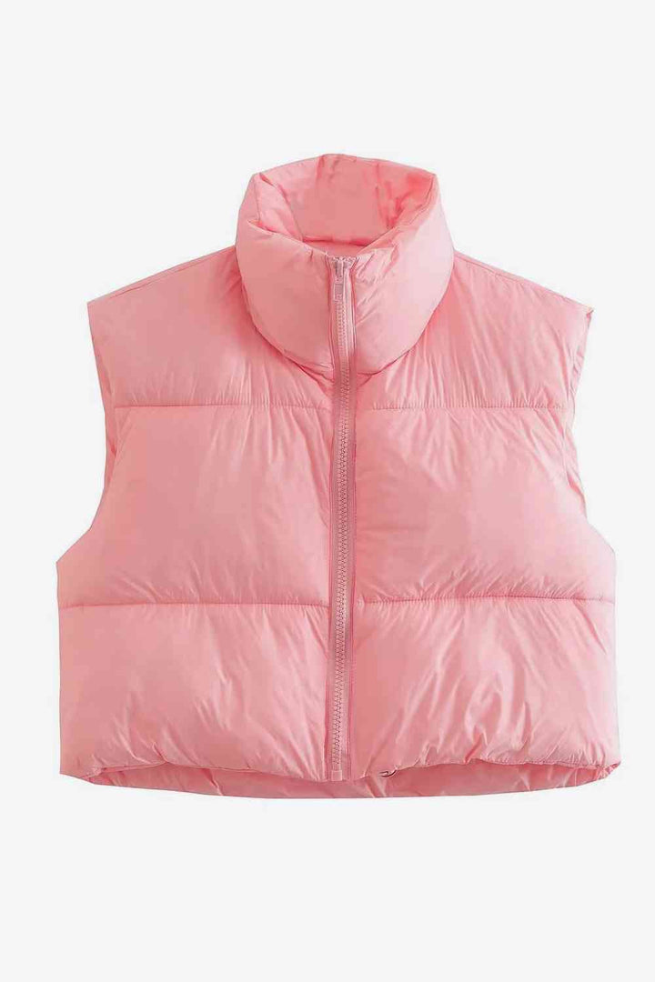Zip-Up Drawstring Puffer Vest Carnation Pink