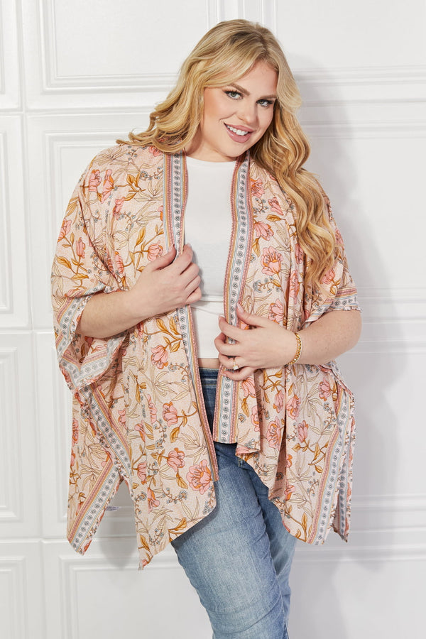 Justin Taylor Floral Leaf Chic Kimono Peach One Size