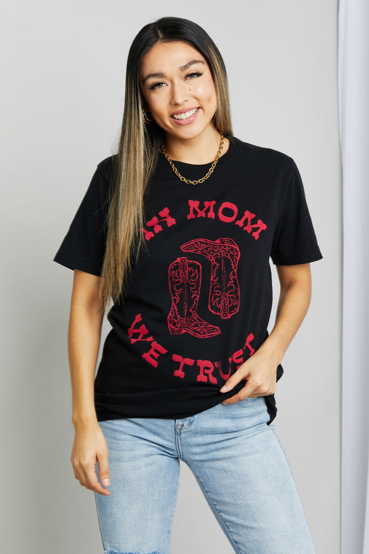mineB Full Size IN MOM WE TRUST Graphic Tee Black