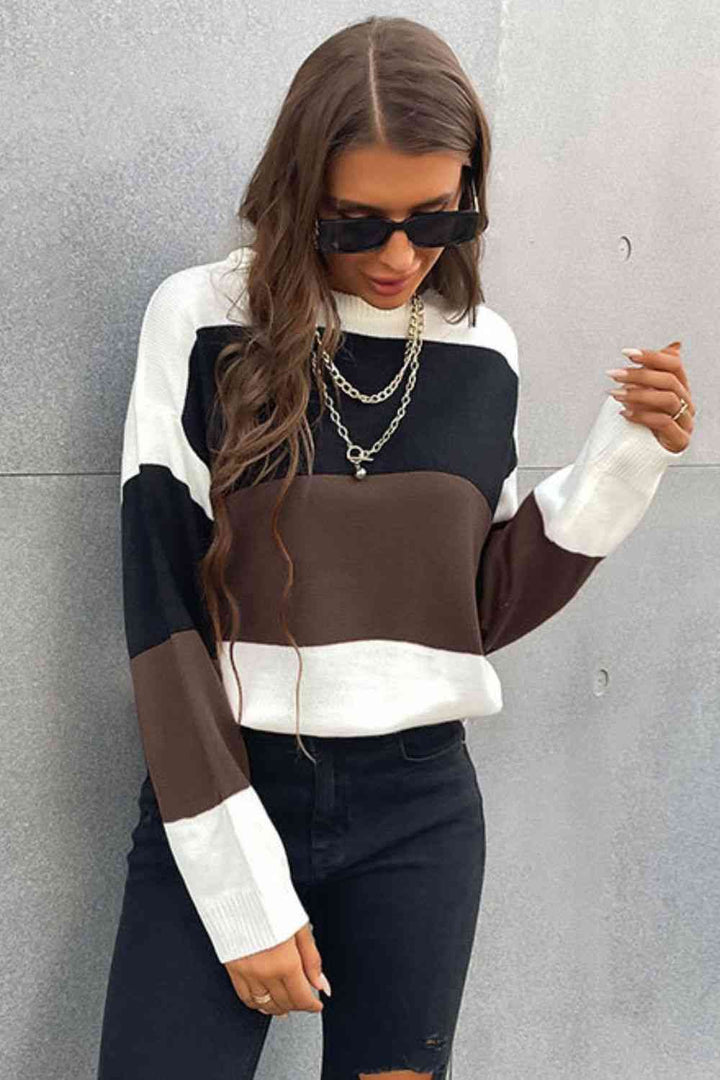 Longing For Fall Color Block Sweater Coffee