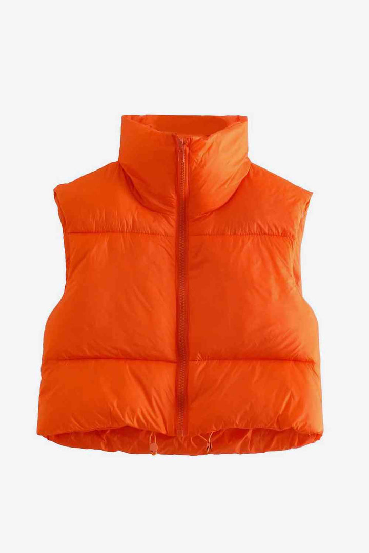Zip-Up Drawstring Puffer Vest Orange