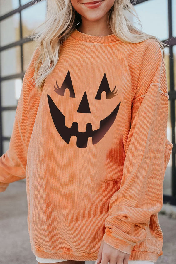 Round Neck Dropped Shoulder Jack-O'-Lantern Graphic Sweatshirt Pumpkin