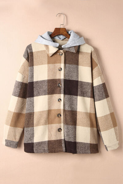 Button Up Plaid Hooded Jacket Dust Storm