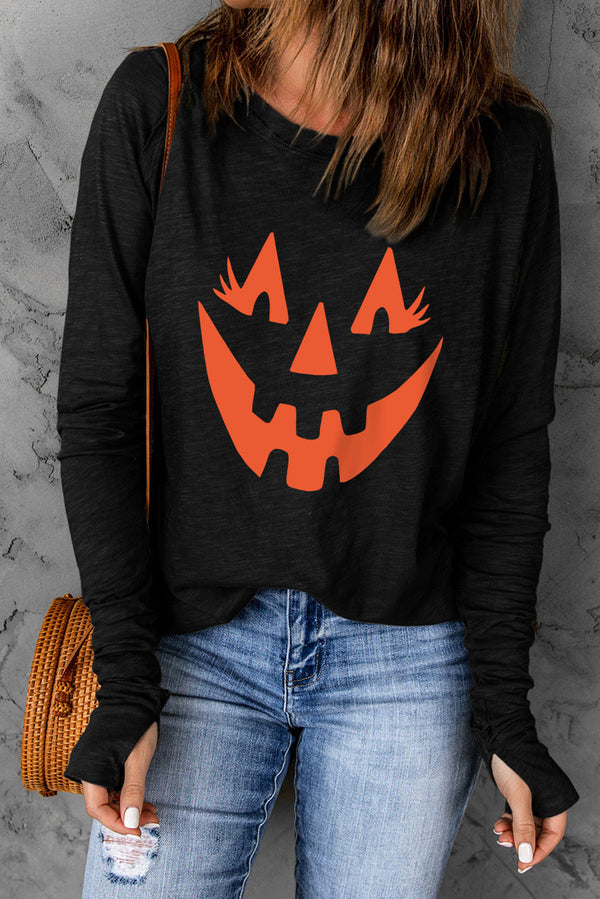 Halloween Pumpkin Face Graphic T-Shirt Black