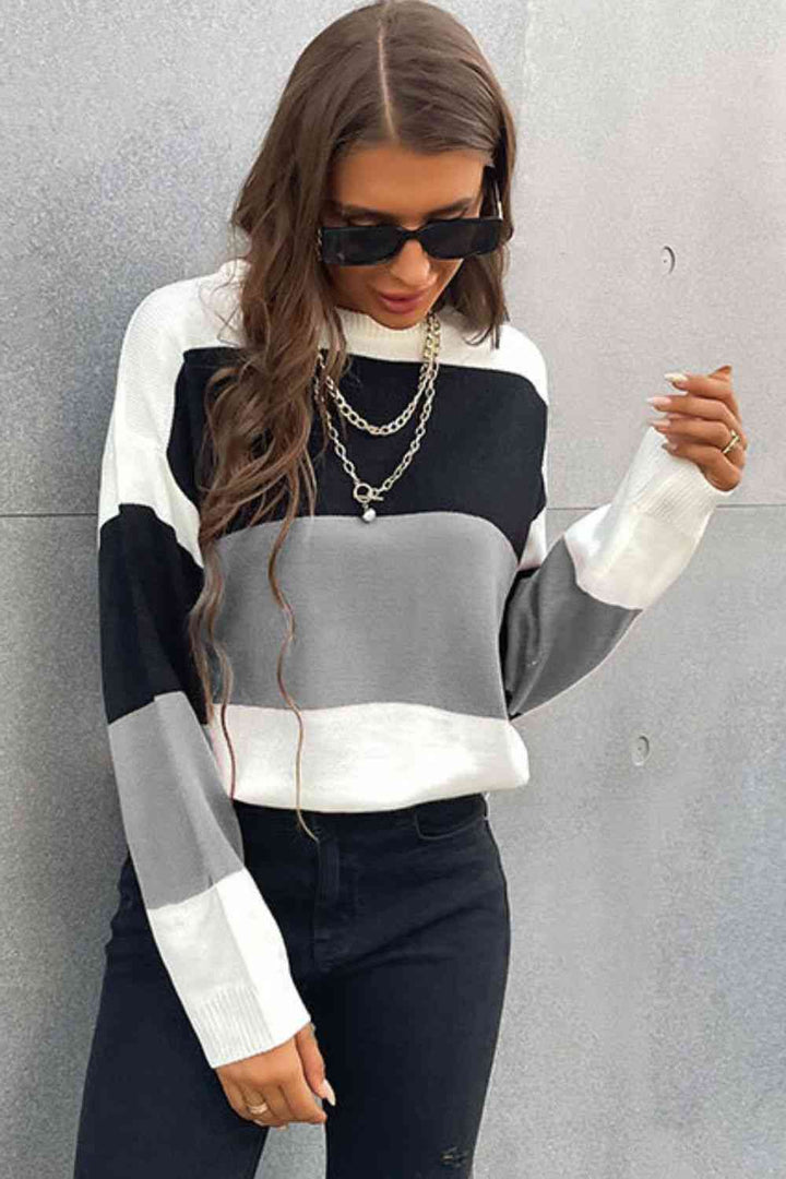 Longing For Fall Color Block Sweater Gray