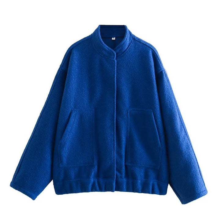 Loose casual jacket street Y2K stand collar concealed button jacket Blue