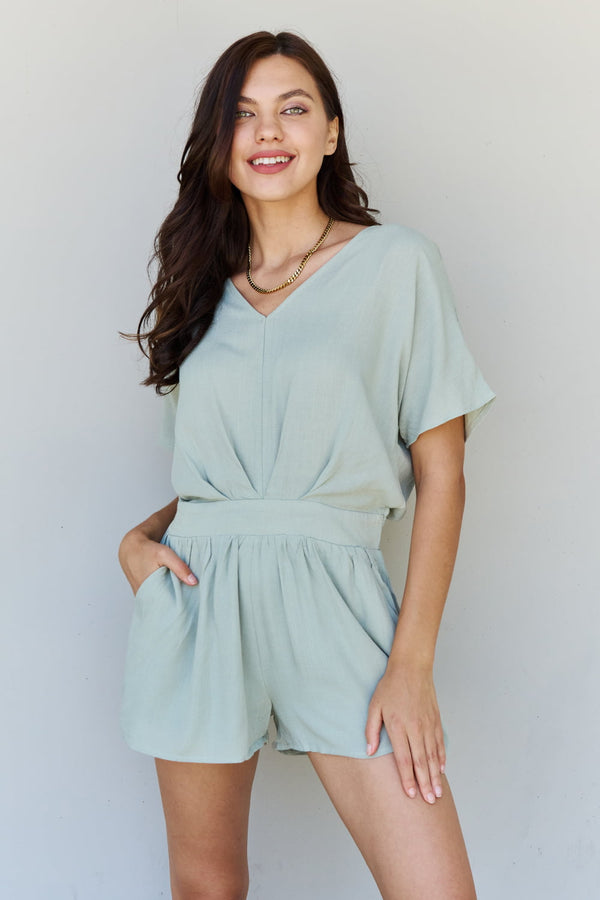 HEYSON Easy Going Front Pleated Romper in Cool Matcha Cool Matcha